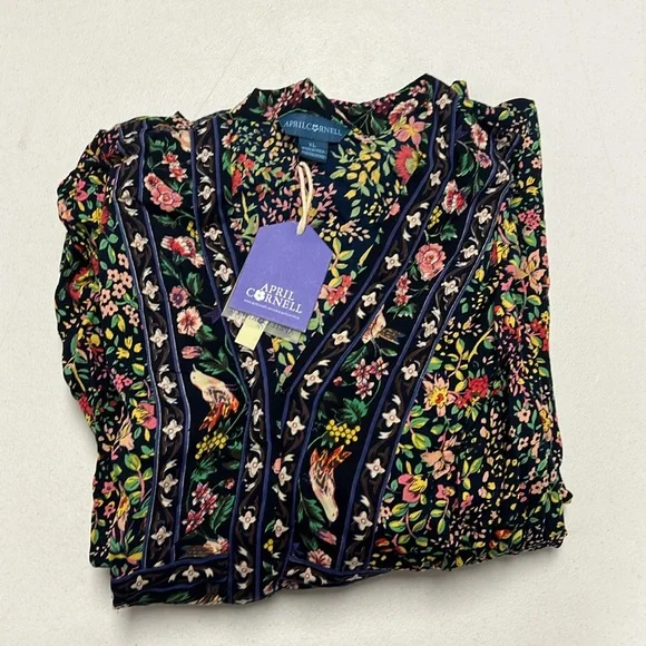 April Cornell NEW Darjeeling Dress Floral Maxi Navy SZ XL - Picture 5 of 7